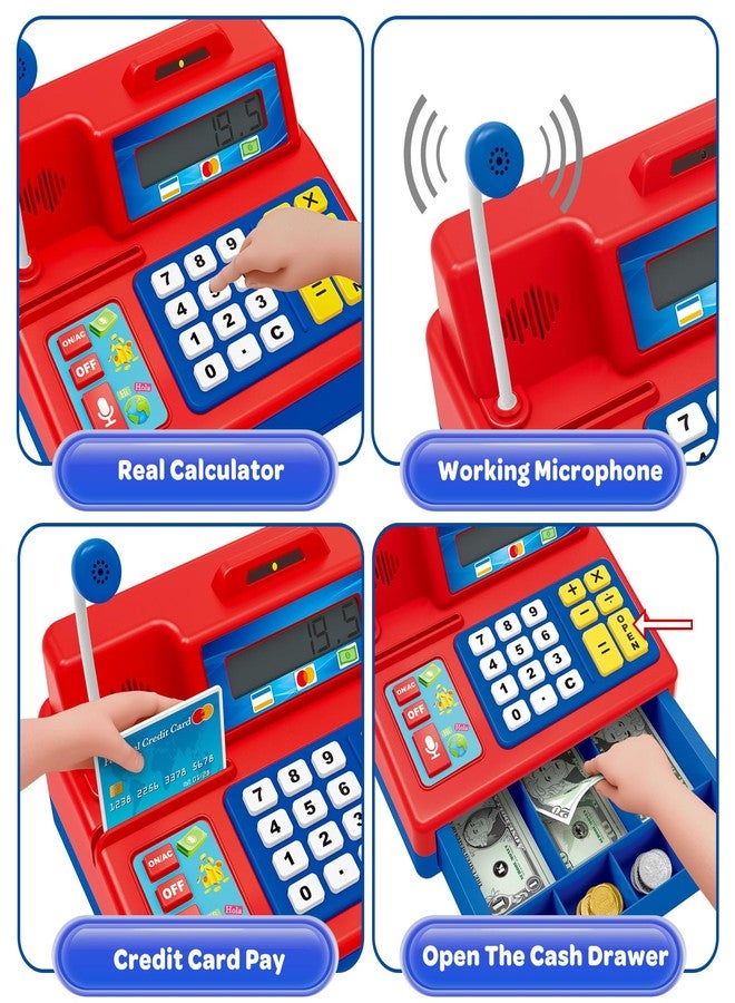 BAODLON Calculator Cash Register - 103 Pcs Toy Cash Register, Microphone, Credit Card and Banking for Kids, Early Math Skills Toys Gifts for 3, 4, 5, 6 7 8+ Years Old Boys Girls - Image 3